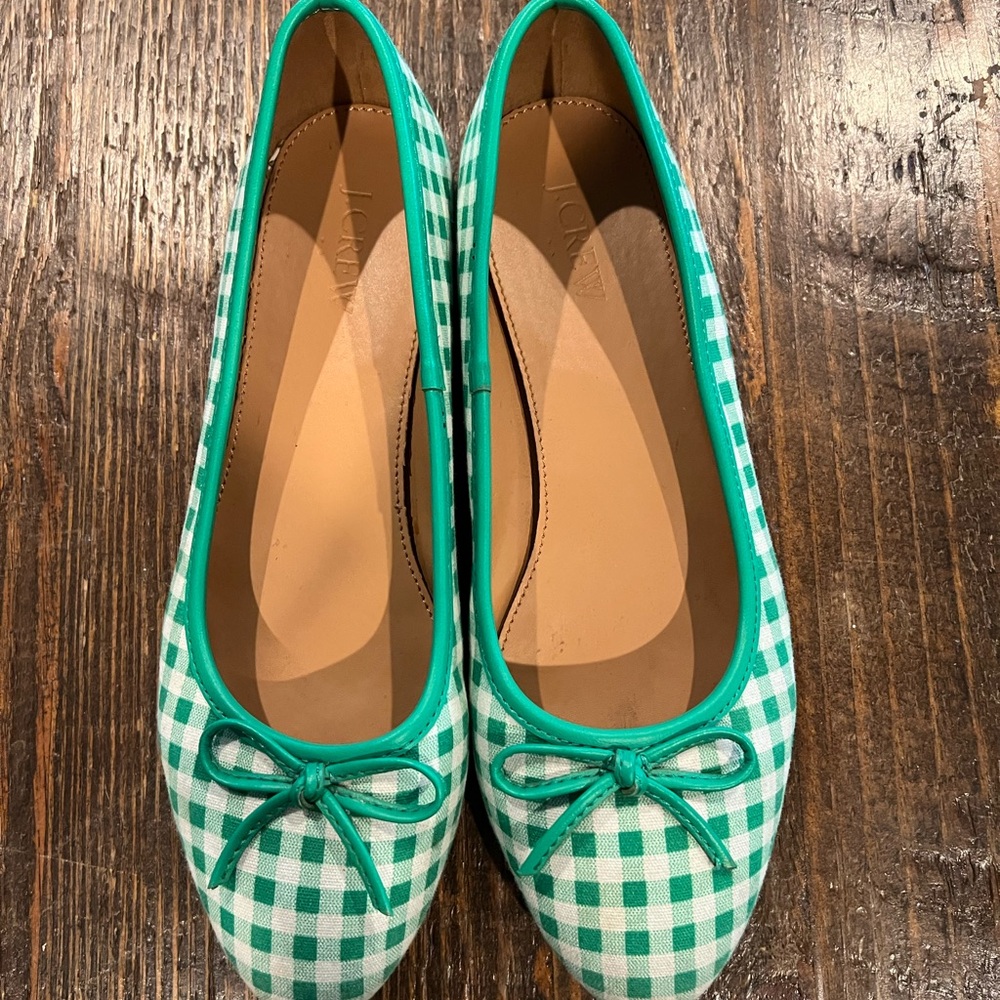 J. Crew Green and White Gingham Ballet Flats - Picture 1 of 3